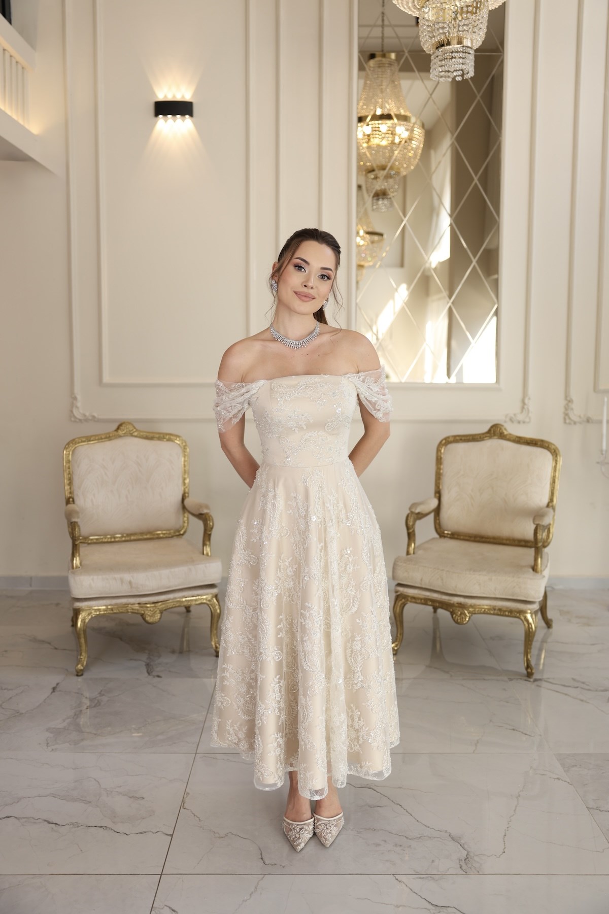 Labella Prenses Beyaz Dantel Nikah Nişan Söz Elbisesi