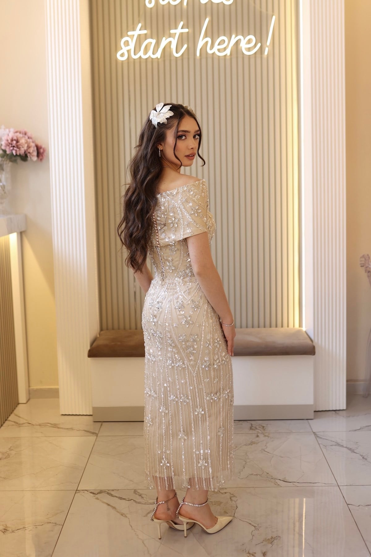Laura Bej Bolero Taşlı Özel Tasarım Elbise