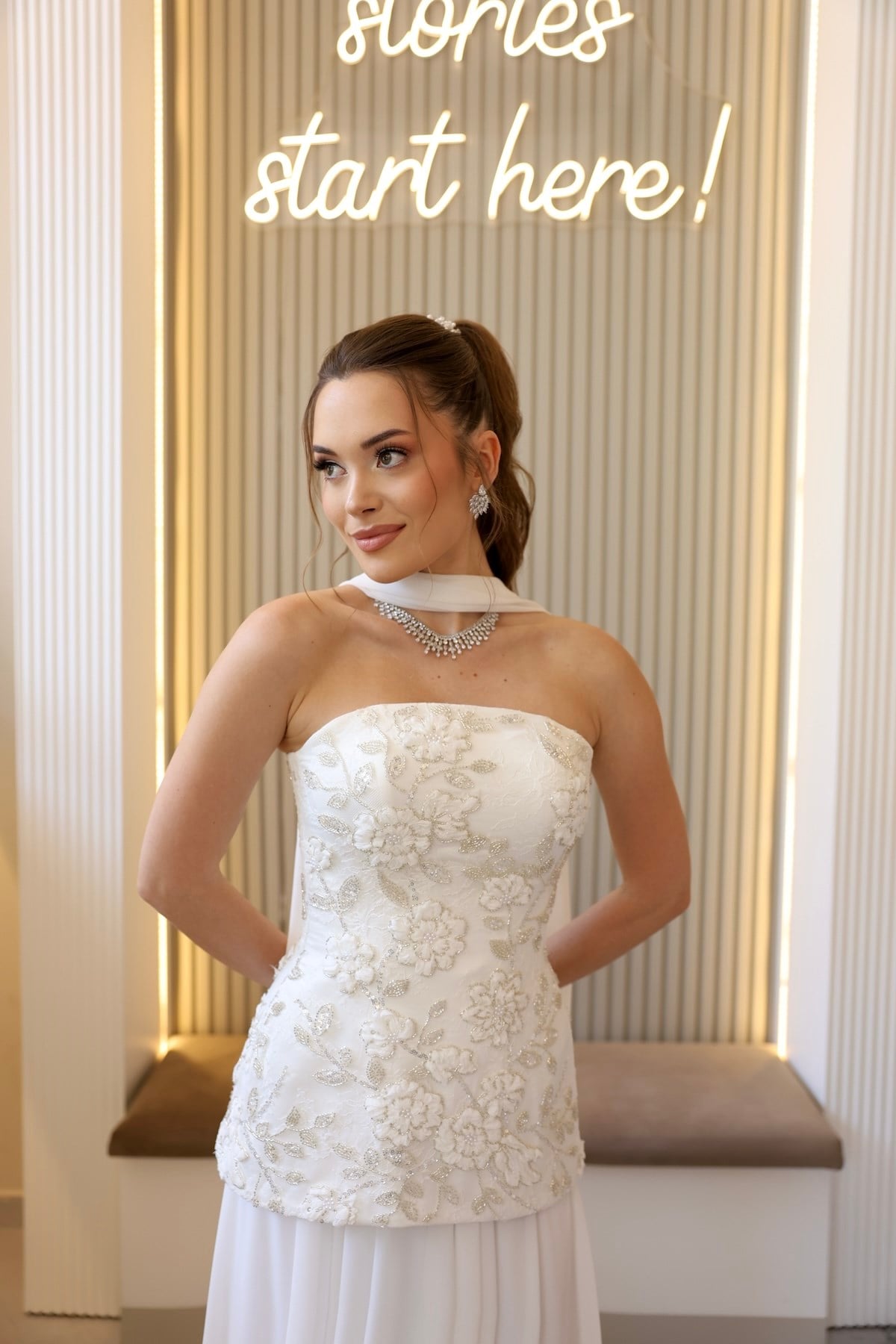 Lidya Kalina Şifon Korse Etek Beyaz Nikah Nişan Elbise