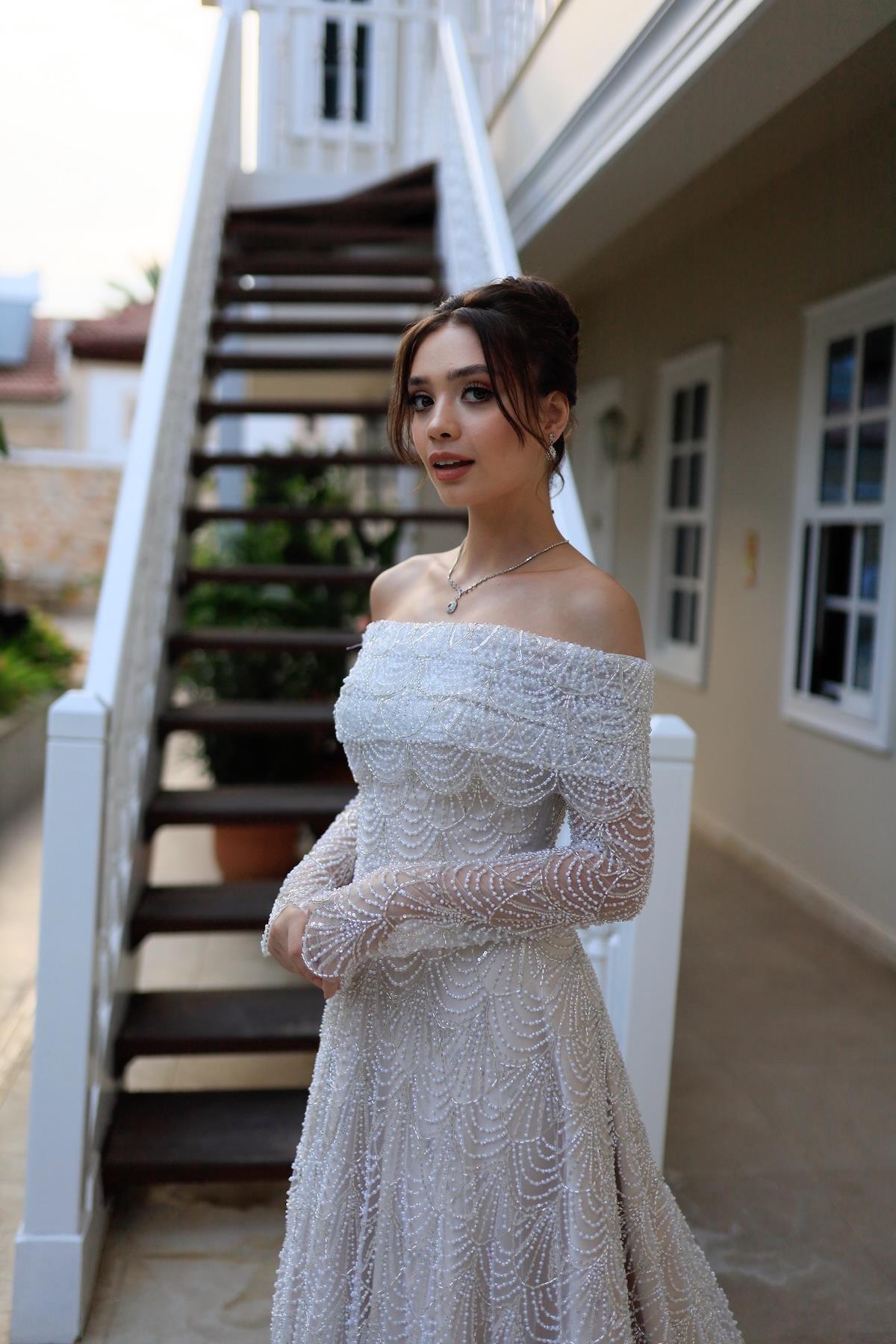 Monica Bolero Prenses Özel Tasarım Dantel Nişan Nikah Elbisesi