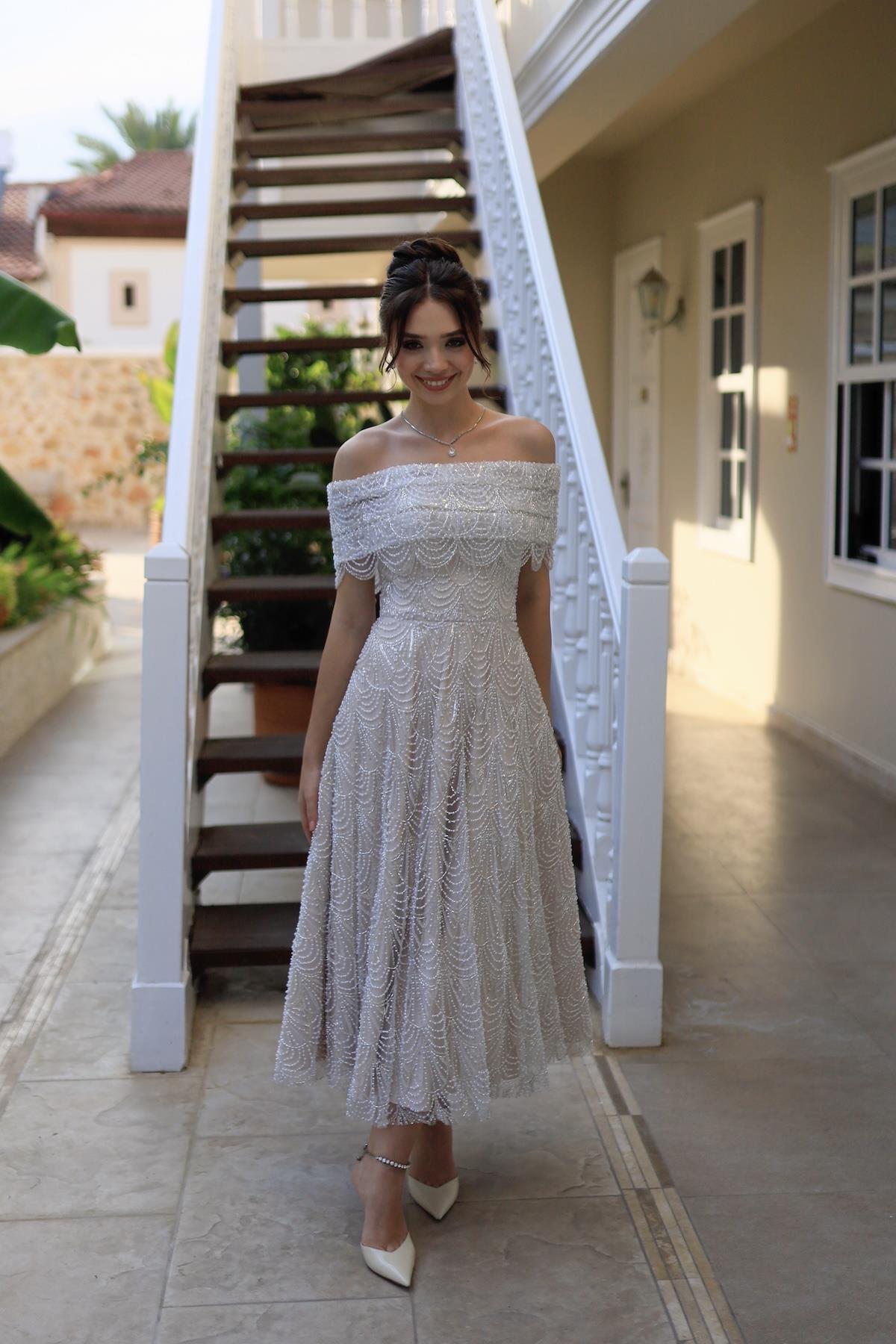 Monica Bolero Prenses Özel Tasarım Dantel Nişan Nikah Elbisesi