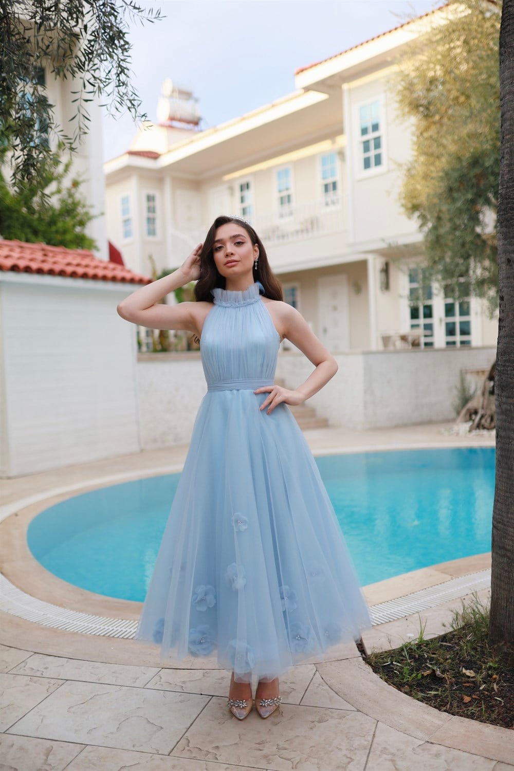 Rose Bebek Mavi Özel Tasarım Tül Abiye