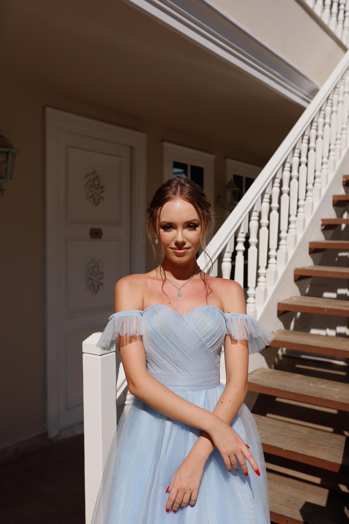 Sofia Bebek Mavi Özel Tasarım Abiye Tül Elbise