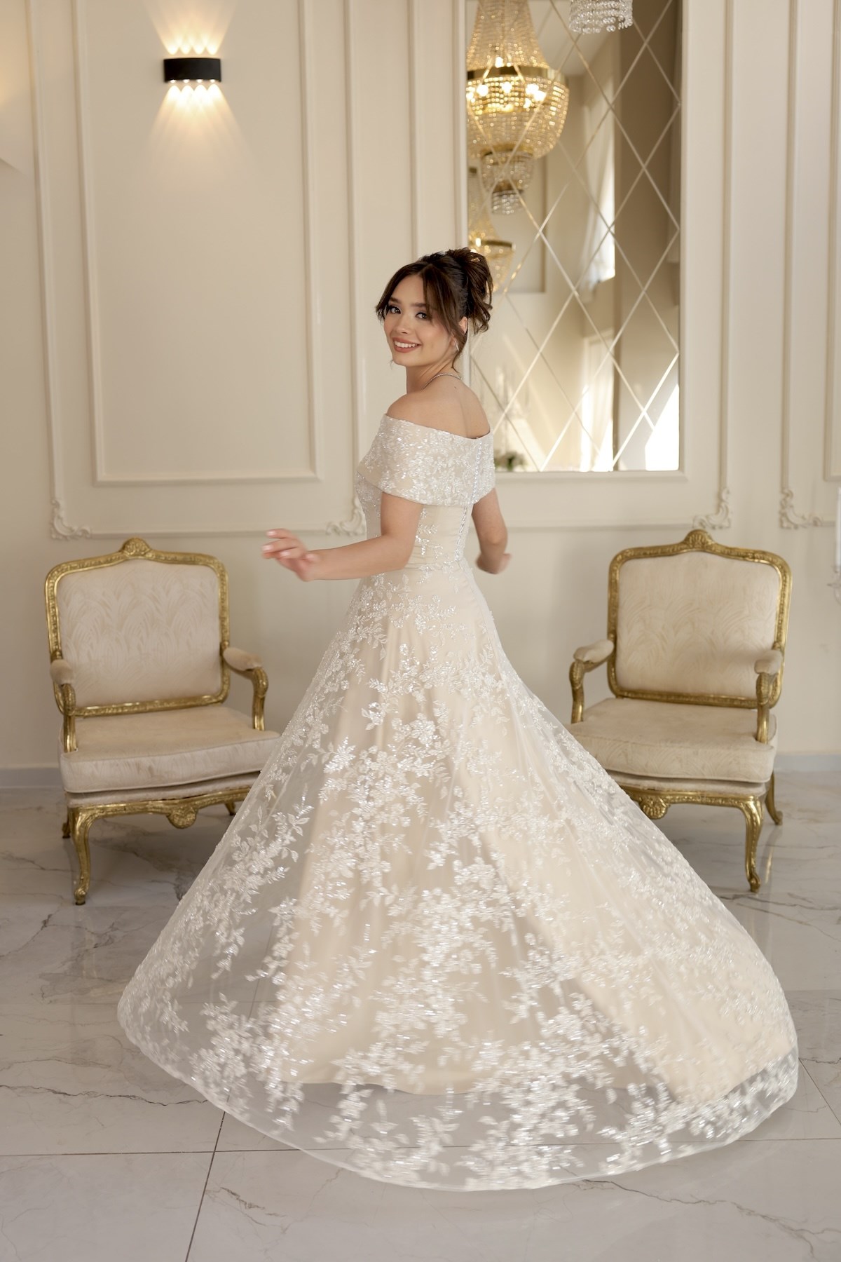 Sorella Prenses Beyaz Maxi Dantel Nişan Nikah Elbisesi