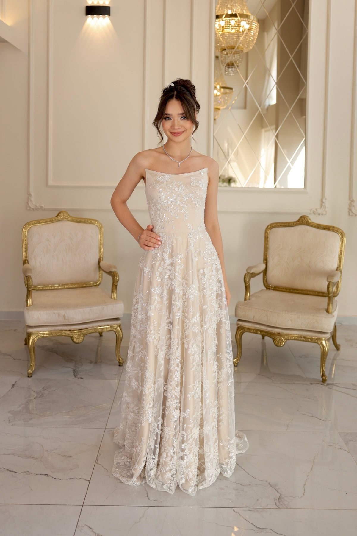 Sorella Prenses Beyaz Maxi Dantel Nişan Nikah Elbisesi