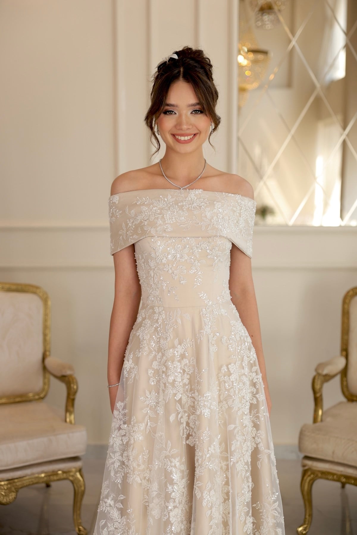 Sorella Prenses Beyaz Maxi Dantel Nişan Nikah Elbisesi