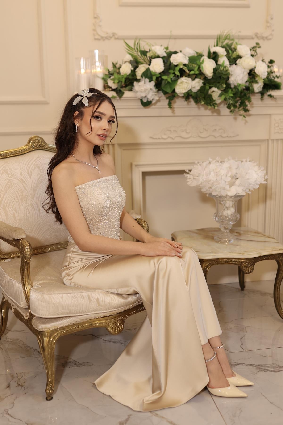 Stella Bej Balık Özel Tasarım Elbise