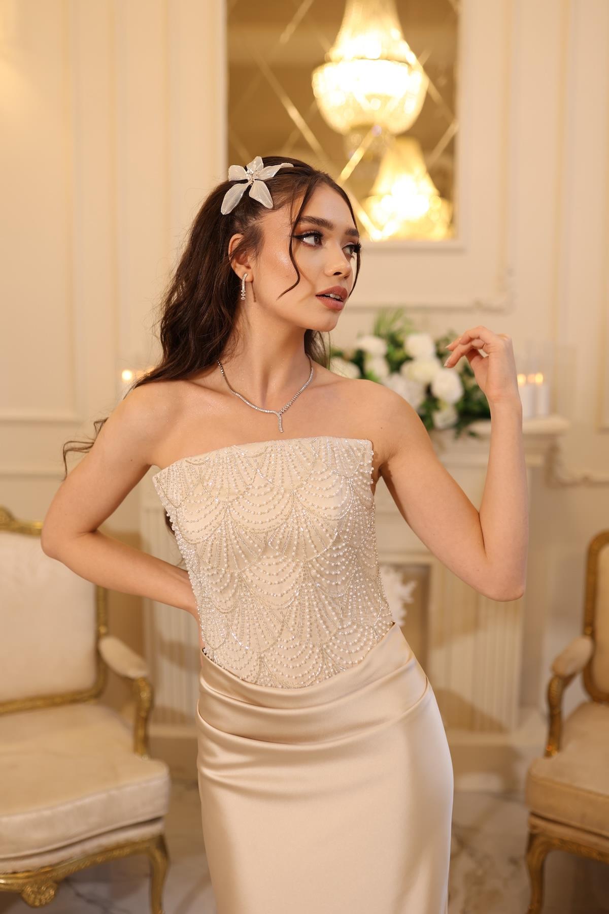 Stella Bej Balık Özel Tasarım Elbise