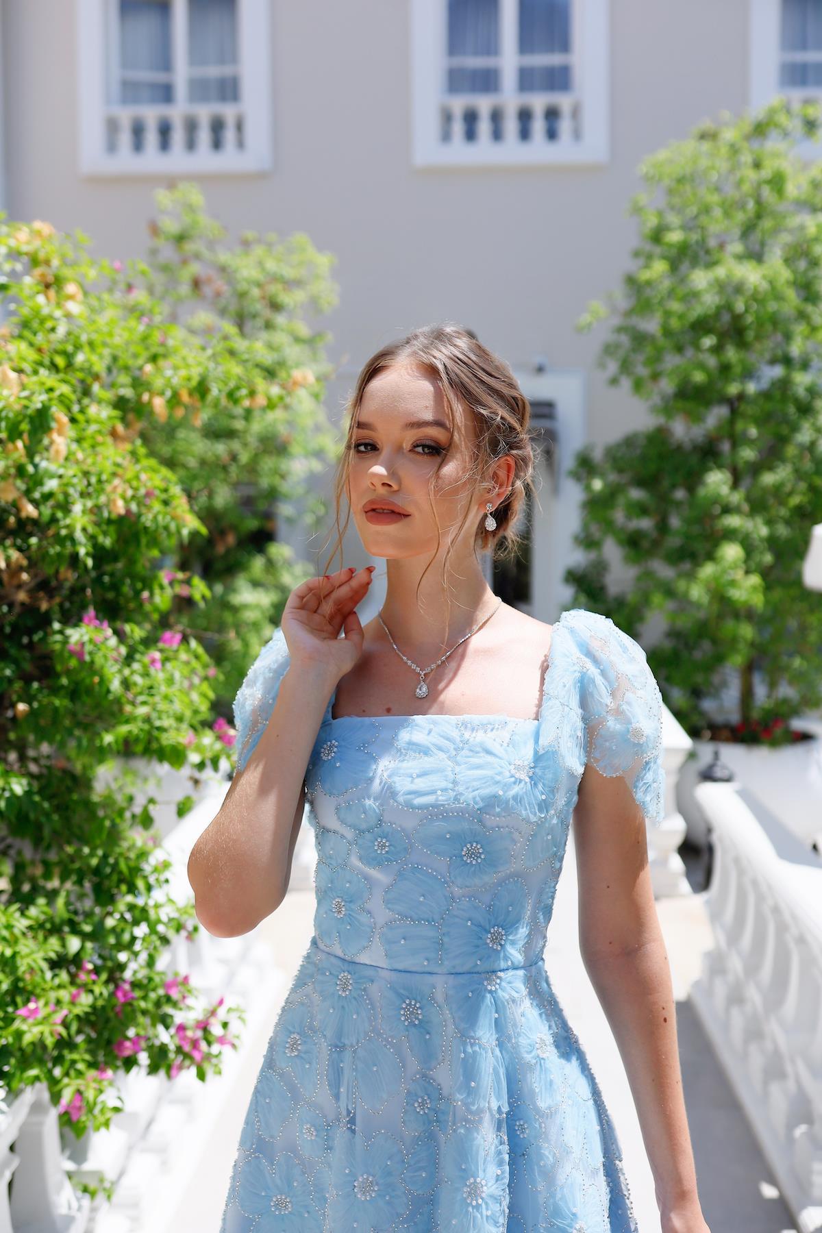 Vasilisa Bebek Mavi Dantel Özel Tasarım Abiye Elbise
