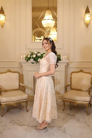 Afife Beyaz Dantel Özel Tasarım Abiye Elbise
