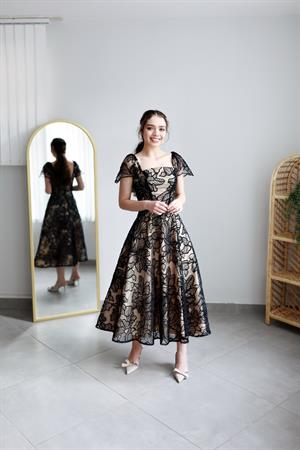 Afife Siyah Dantel Özel Tasarım Abiye Elbise