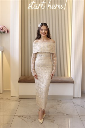 TheElsa | Afitap Bej Taşlı Özel Tasarım ElbiseRENKLİ DANTEL ELBİSELERAfitap Bej Taşlı Özel Tasarım Elbise
