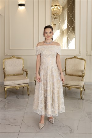 Alisa Prenses Beyaz Dantel Nikah Nişan Söz Elbisesi