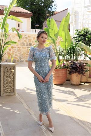 TheElsa | ANASTASİA YEŞİL KALEMDANTEL ELBİSELERAnastasia Yeşil Beyaz Dantel Balon Kol Kalem Özel Tasarım Nişan Abiye Elbise