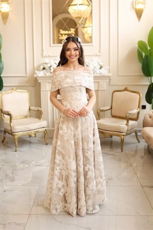 TheElsa | ARES BEYAZ BEJ MAKSİBEYAZ DANTEL ELBİSELERAres Beyaz Bej Maxi Prenses Elbise