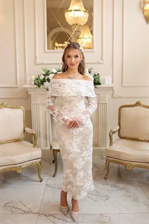 TheElsa | ARES KALEM BEYAZÖZEL ÜRETİM TASARIM ELBİSELERAres Kalem Beyaz Çiçekli Özel Tasarım Dantel Nişan Nikah Elbise