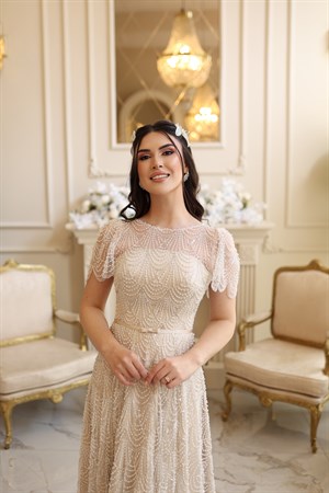 Bianca Prenses Bej Dantel Özel Tasarım Abiye Elbise