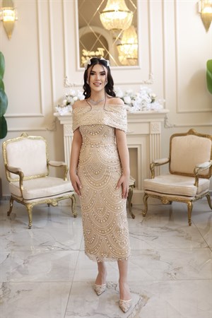 Blair Bej Bolero Taşlı Özel Tasarım Elbise