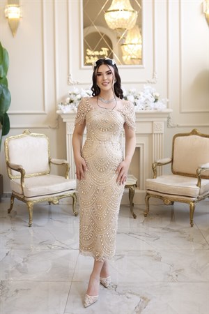Blair Bej Taşlı Özel Tasarım Elbise