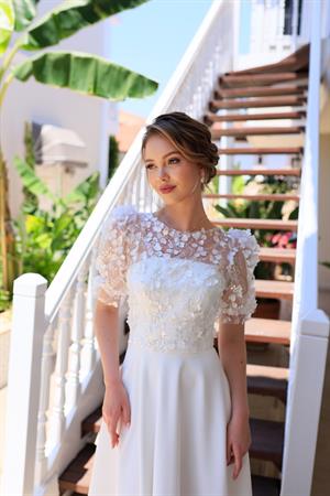 Elena Prenses Beyaz Özel Tasarım Dantel Detaylı Nikah Nişan Söz Elbisesi