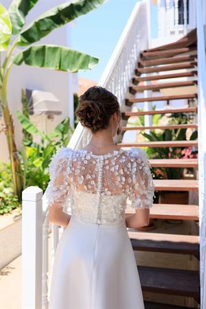 Elena Prenses Beyaz Özel Tasarım Dantel Detaylı Nikah Nişan Söz Elbisesi