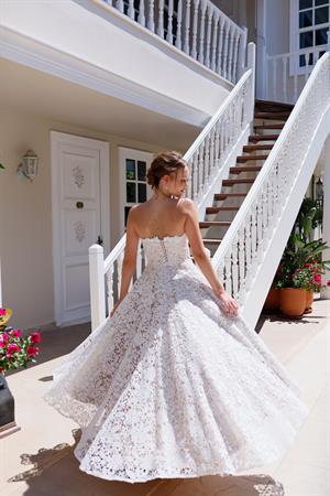 Eliza Prenses Bej Beyaz Dantel Özel Tasarım Nikah Nişan Söz Elbisesi