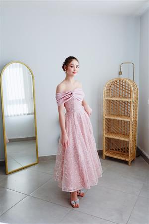 Eva Pudra Pullu Özel Tasarım Abiye Elbise