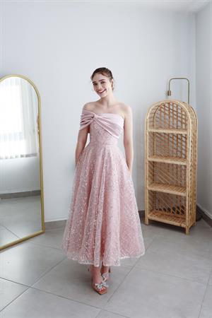 Eva Pudra Pullu Özel Tasarım Abiye Elbise