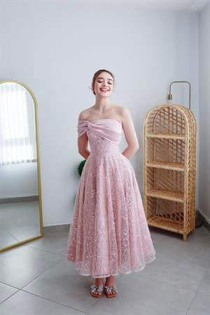 Eva Pudra Pullu Özel Tasarım Abiye Elbise