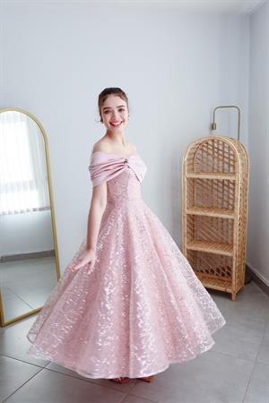 Eva Pudra Pullu Özel Tasarım Abiye Elbise