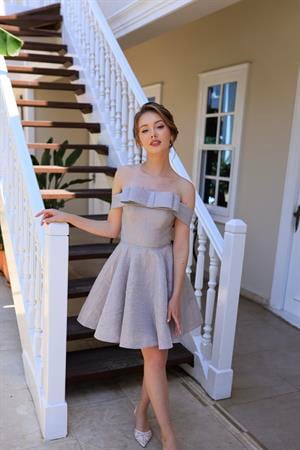 Fancy Lila Brokar Mini Elbise