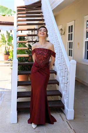 Fiorenza Bordo Balık Özel Tasarım Kına Nişan Elbisesi