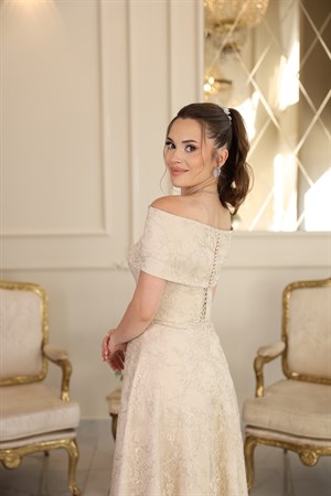 Galisia Prenses Bej Dantel Nikah Nişan Söz Elbisesi