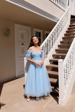 Henna Simli Bebek Mavi Özel Tasarım Abiye Tül Elbise