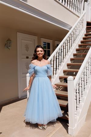 Henna Simli Bebek Mavi Özel Tasarım Abiye Tül Elbise