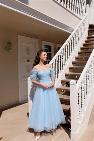 Henna Simli Bebek Mavi Özel Tasarım Abiye Tül Elbise