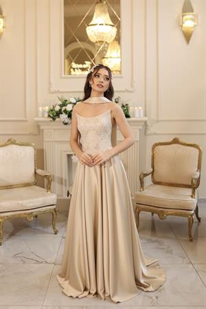 Hera Monica Bej Prenses Korseli Uzun Elbise