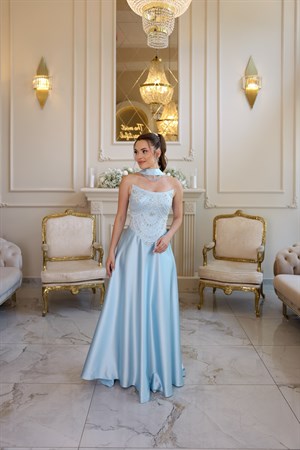 Hera Blair Mavi Kloş Etek Özel Tasarım Elbise