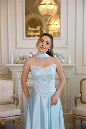 Hera Blair Mavi Kloş Etek Özel Tasarım Elbise