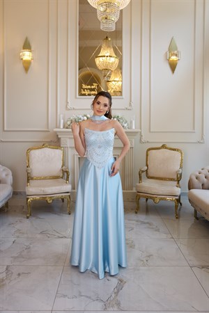 Hera Blair Mavi Kloş Etek Özel Tasarım Elbise
