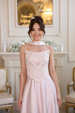 Hera Blair Pudra Pembe Kloş Etek Özel Tasarım Elbise