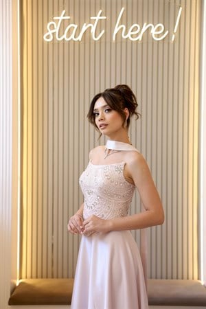 Hera Blair Pudra Pembe Kloş Etek Özel Tasarım Elbise