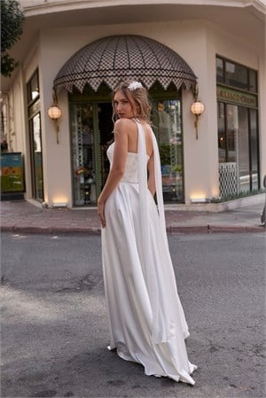 Hera Labella Oval Yaka Beyaz Prenses Korse Etek Nişan Nikah Elbise