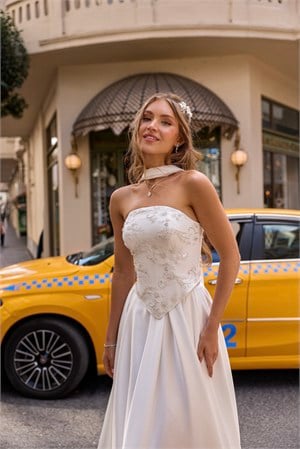 Hera Labella Oval Yaka Beyaz Prenses Korse Etek Nişan Nikah Elbise