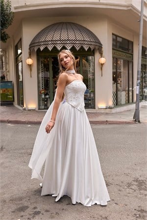 Hera Labella Oval Yaka Beyaz Prenses Korse Etek Nişan Nikah Elbise