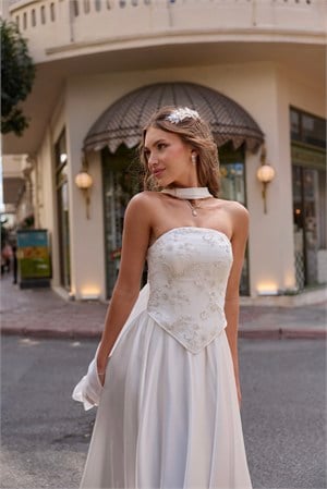 Hera Labella Oval Yaka Beyaz Prenses Korse Etek Nişan Nikah Elbise