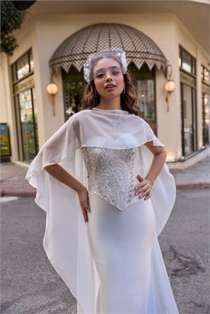 Hera Liva Kalp Yaka Korse Etek Panço Şal Nikah Nişan Söz Elbisesi