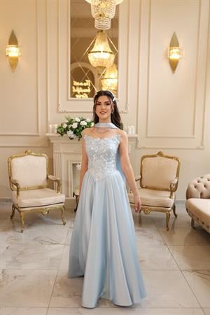 Hera Lavinya Mavi Prenses Korseli Elbise