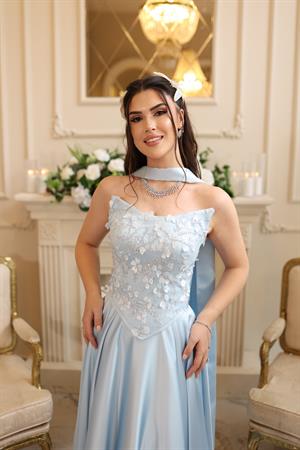 Hera Lavinya Mavi Prenses Korseli Elbise