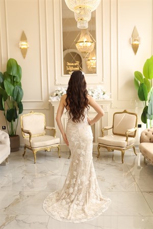 Kalina Beyaz Balık Çiçekli Özel Tasarım Dantel Nişan Nikah  Elbise